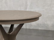 Stamford dining table close up view in driftwood stain.