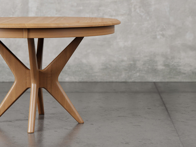 Stamford dining table alternate front view in sealy stain.