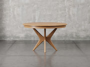 Stamford dining table front view in sealy stain.