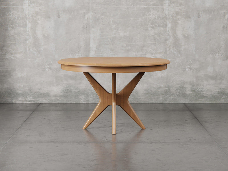 Stamford dining table front view in sealy stain.